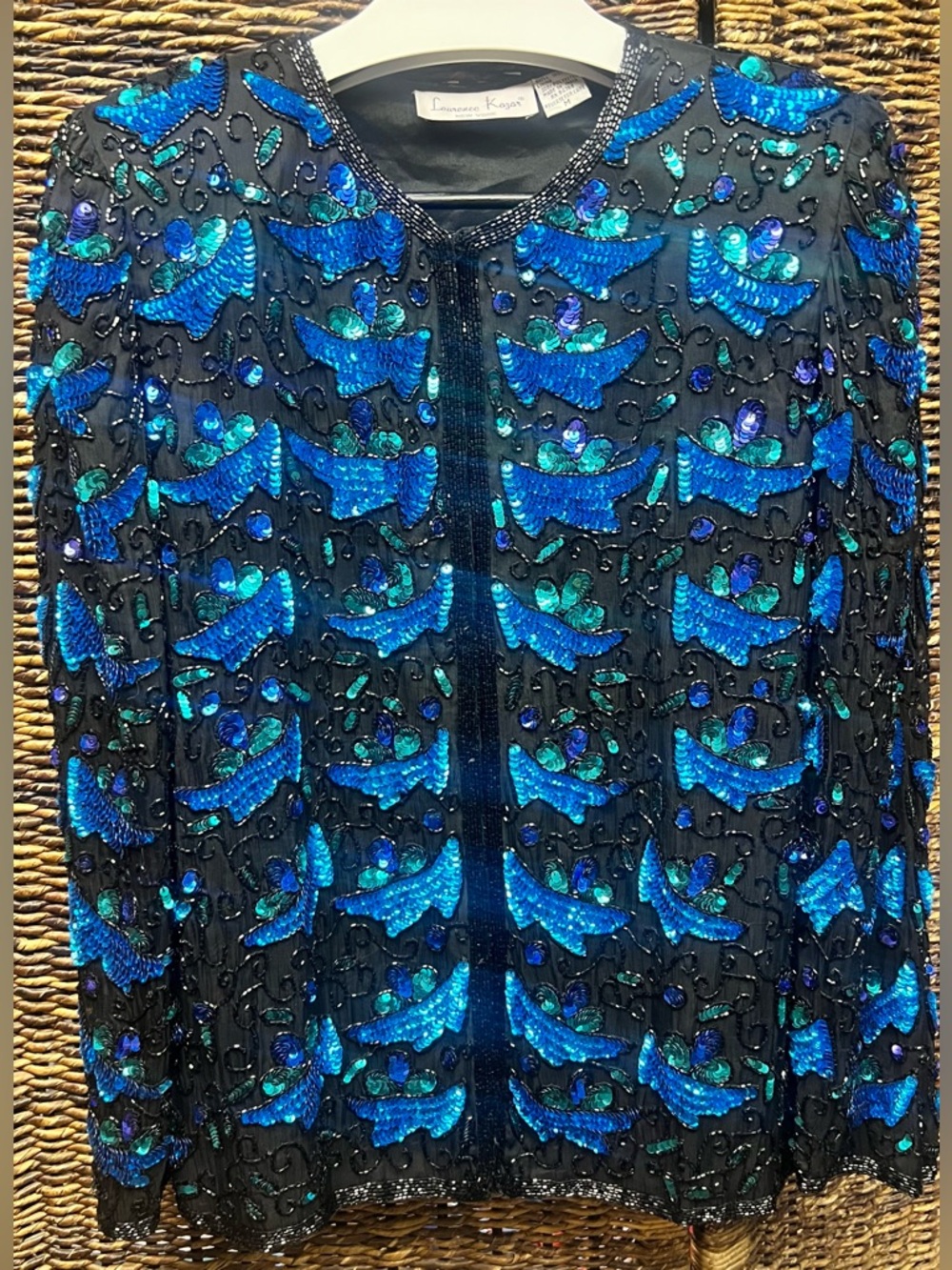 Laurence Kazar-Beaded Sequin Jacket in Blue and Teal- Size: Medium‎